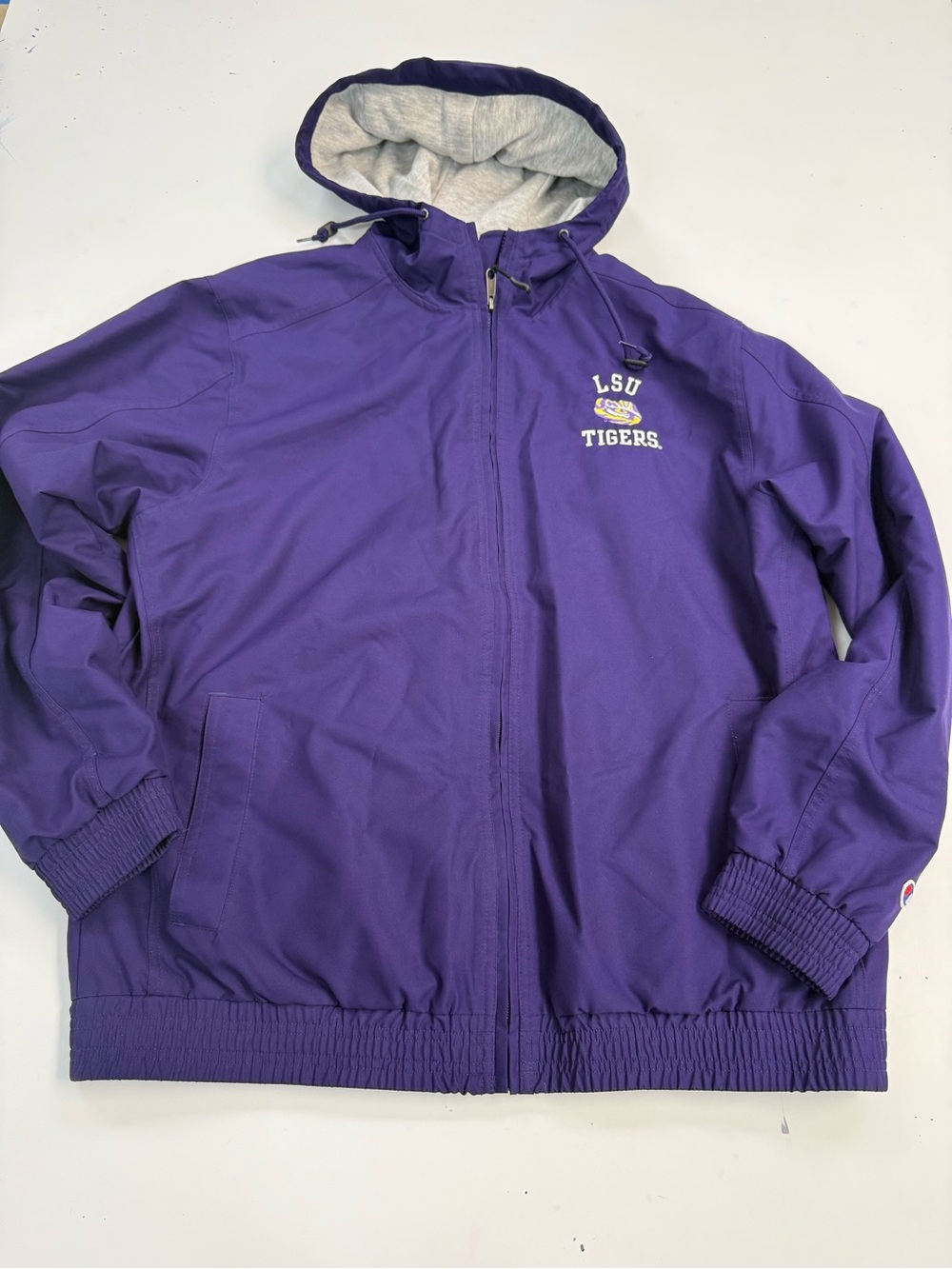 Champion Purple Hooded Puffer Jacket with Gray Lining